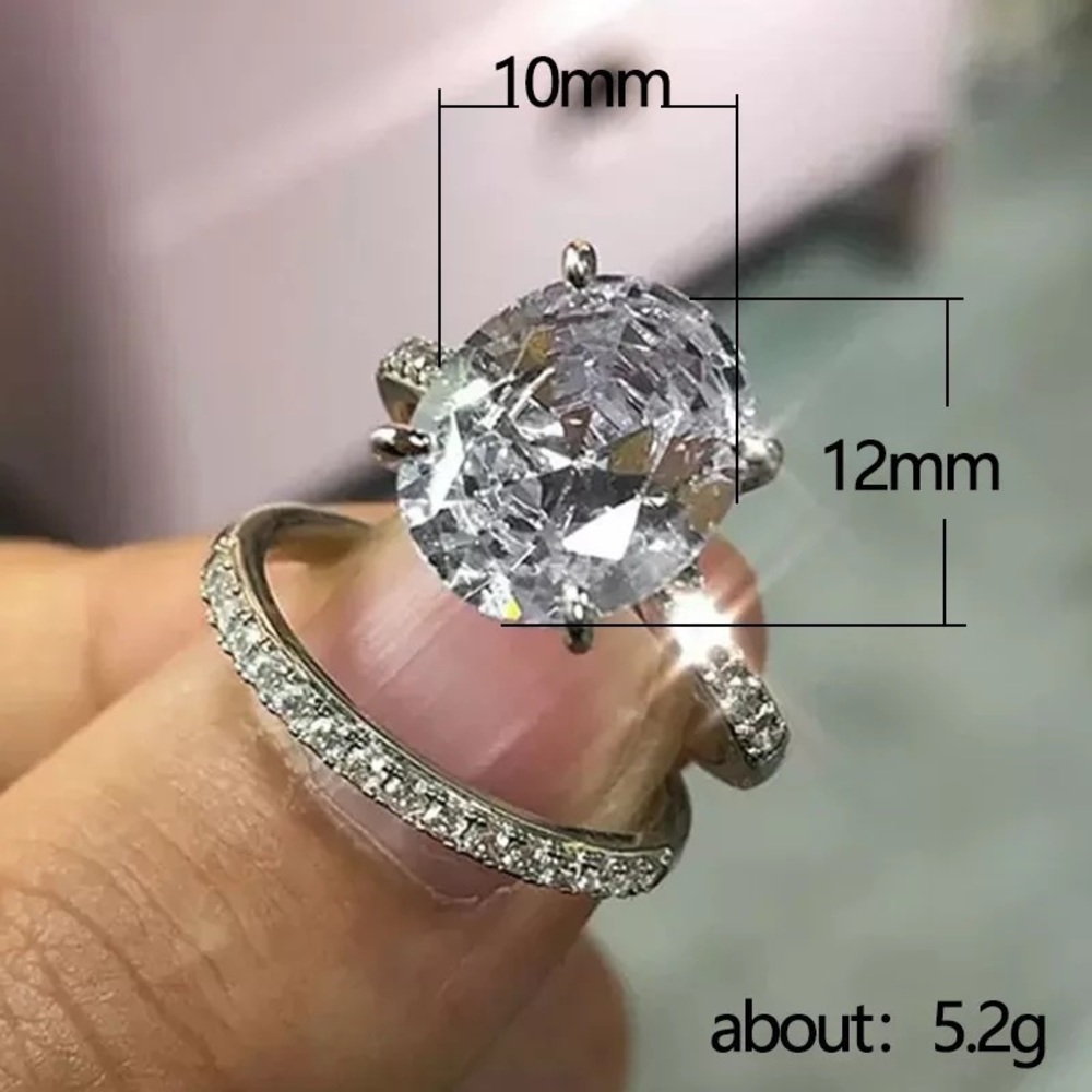 New Women’s 2pc Set 925 Silver Oval Diamond Ring - Picture 5 of 6